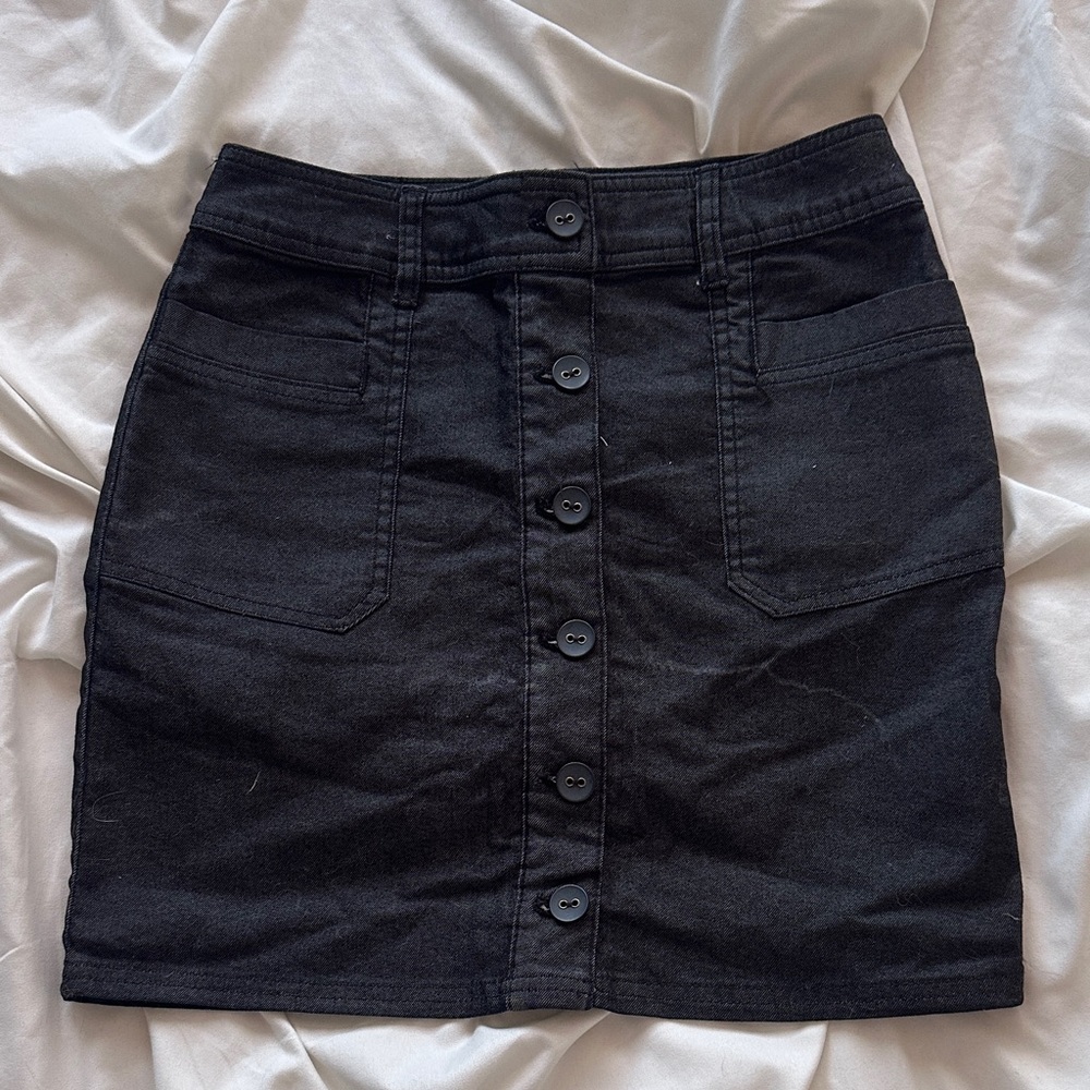 Prana Black Button-Front Mini Skirt - Picture 1 of 5